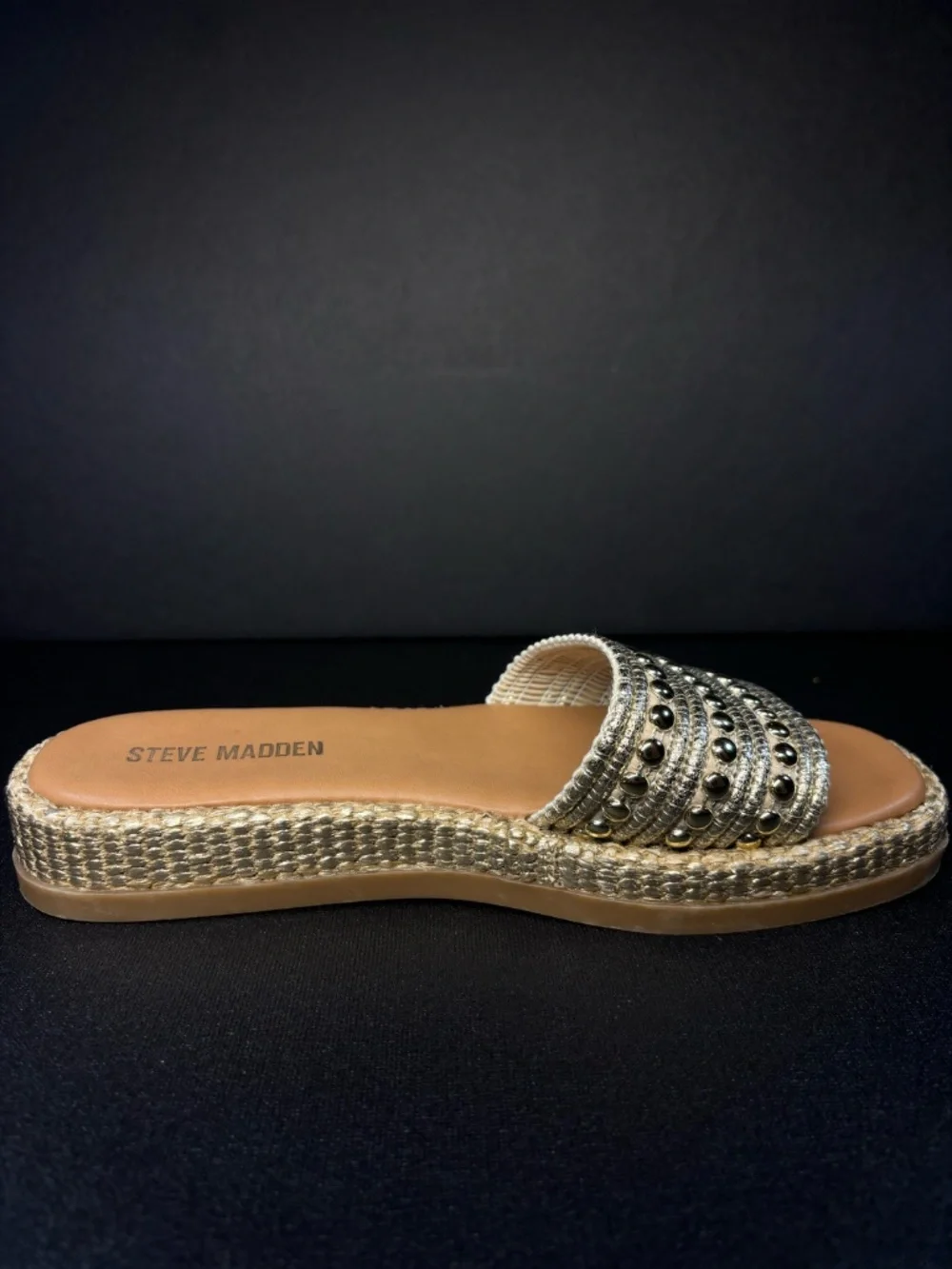 Steve Madden Boardwalk Studded Espadrille Platform Slide Sandals 8.5